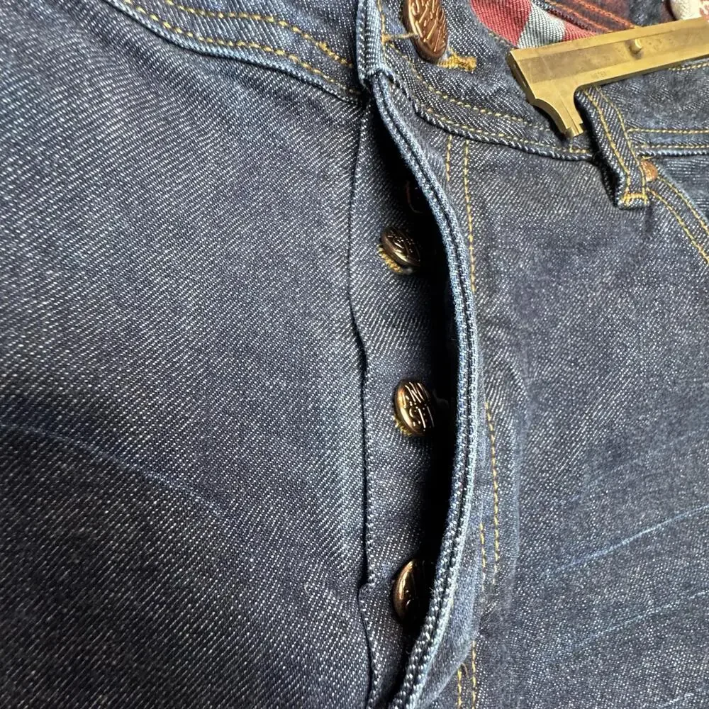 ANOM Jeans Mens 38x32 Blue Slim Straight Selvedge Button Fly Denim Pants Casual